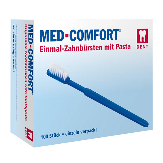 Ampri Med-Comfort Dental PS Raz szczoteczka do zębów z pastą do zębów, różne kolory | Pudełko (100 sztuk)