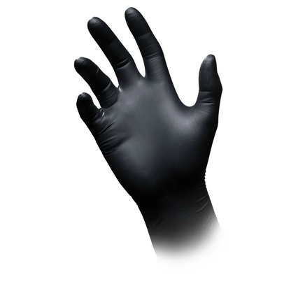 Antystatyczna rękawica ochronna z nitrylu typu AMPri SolidSafety Chem Ex, zaprojektowana do precyzyjnego użytkowania, jest noszona na ręce z lekko rozstawionymi palcami na prostym białym tle.