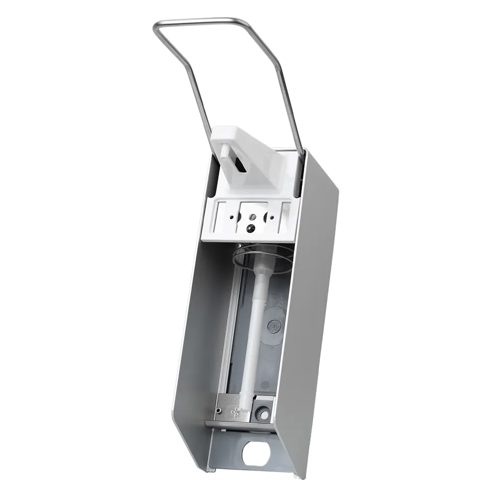 Prezentujemy dozownik ścienny AMPri firmy AMPri Handelsgesellschaft mbH, zaprojektowany do 500 ml środka dezynfekującego i mydła. Ten montowany na ścianie dozownik ma elegancki srebrny wygląd i higieniczne dozowanie, wyposażony w dźwignię do łatwej obsługi. Wewnątrz znajduje się butelka z pompką ciśnieniową.