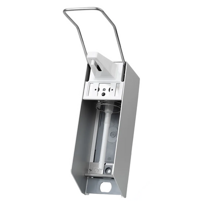 Prezentujemy dozownik ścienny AMPri firmy AMPri Handelsgesellschaft mbH, zaprojektowany do 500 ml środka dezynfekującego i mydła. Ten montowany na ścianie dozownik ma elegancki srebrny wygląd i higieniczne dozowanie, wyposażony w dźwignię do łatwej obsługi. Wewnątrz znajduje się butelka z pompką ciśnieniową.