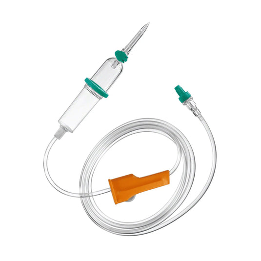 To B. Braun Zestaw do infuzji Intrafix® SafeSet firmy B. Braun Deutschland GmbH & Co. KG to zestaw do podawania dożylnego (IV), zawierający przezroczystą komorę kroplową, igłę oraz długi, elastyczny wąż z pomarańczowym zaciskiem rolkowym służącym do precyzyjnej regulacji przepływu. Zestaw ten wyposażony jest również w membranę filtrującą AirStop oraz zielone złącze, które nadaje się do infuzji ciśnieniowych i grawitacyjnych.
