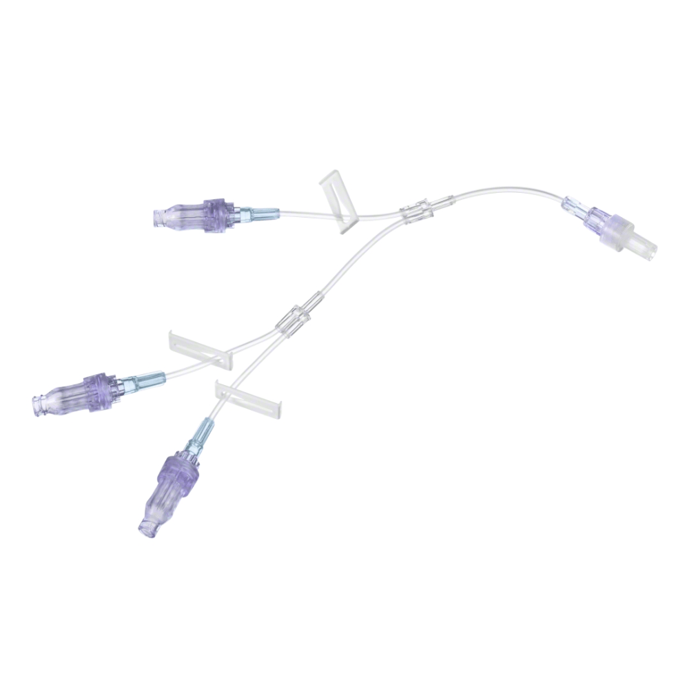 B. Braun Caresite® Zestaw przedłużający z małym światłem Y z 3 Caresite® posiada przezroczyste, rozgałęzione rurki z fioletowymi złączami i trzema złączami Luer-Lock. Jest kompatybilny z liniami infuzyjnymi bez igieł i przeznaczony do terapii dożylnej w dziedzinie medycyny.