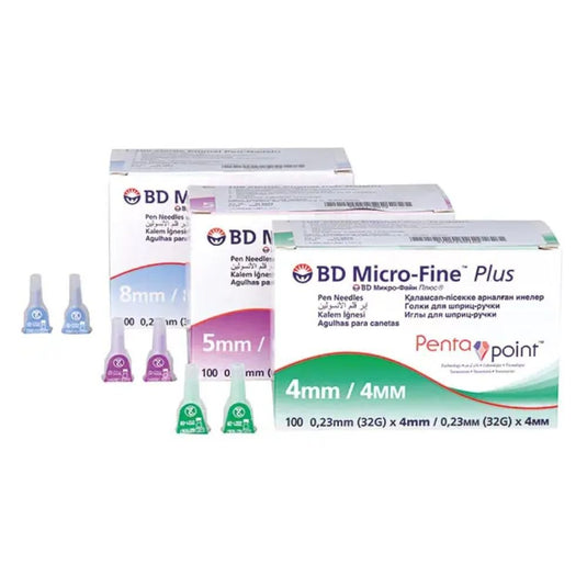 W sprzedaży dostępne są trzy opakowania igieł do wstrzykiwaczy BD Micro-Fine Plus z technologią Pentapoint w rozmiarach 4 mm, 5 mm i 8 mm. Każde opakowanie zawiera 100 igieł z technologią Pentapoint, zapewniającą wysoki komfort użytkowania. Opakowania oznaczone kolorami idealnie pasują do różnych wstrzykiwaczy insulinowych. Marka: BD, Becton Dickinson GmbH.