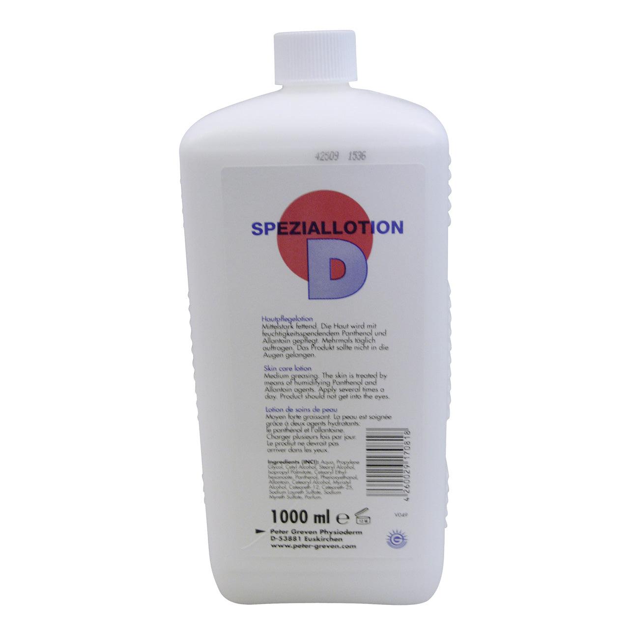 Biała butelka 1000 ml CWS Waschlotion bez chloru stoi pionowo. Etykieta z przodu pokazuje czerwone koło z niebieską literą „D” i zawiera niemiecki, angielski oraz francuski tekst dotyczący higienicznego mycia rąk.