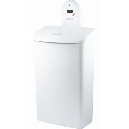 Uchwyt ścienny CWS ParadiseLine do skrzynki higienicznej 575000 to biały, prostokątny uchwyt firmy CWS, zaprojektowany do bezdotykowego użytku z kompatybilnymi skrzynkami higienicznymi.