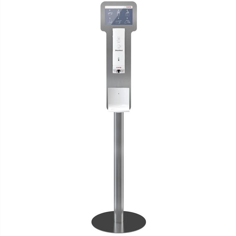 Niezależna taca ociekowa CWS ParadiseLine, pasująca do Disinfect NT, służy jako taca ociekowa pod stacją dozownika środka dezynfekującego z nakładką dotykową i okrągłą metalową podstawą dla higienicznego otoczenia.