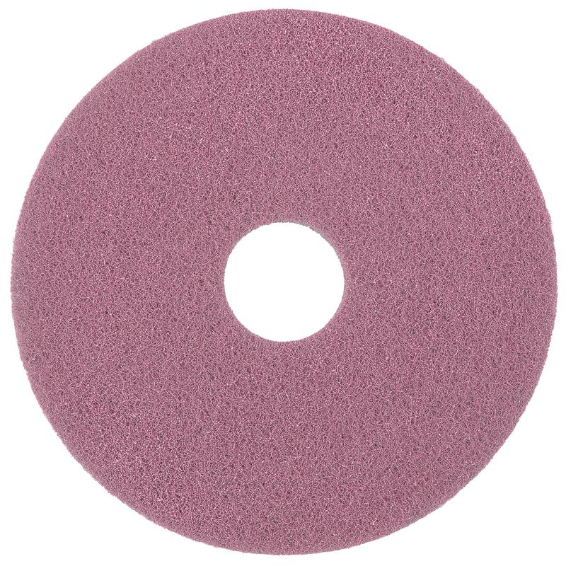 Różowa podkładka Diversey Twister Pad Pink do podłóg winylowych od Diversey Deutschland GmbH & Co. OHG to okrągła, różowa podkładka czyszcząca z szorstką teksturą i otworem pośrodku, sfotografowana na białym tle.