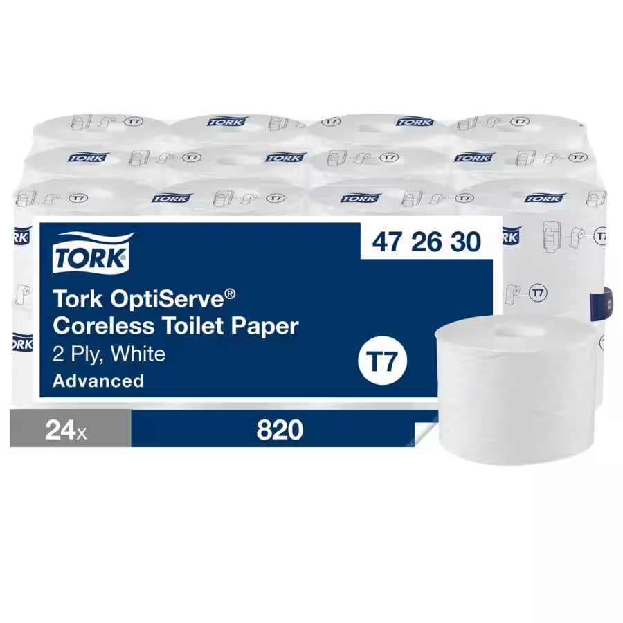 Tork OptiServe papier toaletowy bezgilzowy, 2-warstwowy, biały, system T7, 24 rolki po 820 arkuszy