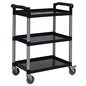 Wózek wielofunkcyjny Novocal posiada trzy czarne półki z tworzywa sztucznego, otwartą konstrukcję i cztery obrotowe koła. Uchwyty na obu końcach zapewniają łatwe manewrowanie. Marka: Novocal. Opakowanie: 1 sztuka.