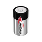 Cylindryczna bateria Energizer Max Alkaline D-Mono-LR20 | Opakowanie (2 sztuki) od Energizer Deutschland GmbH jest przedstawiona na białym tle. Bateria ma srebrną obudowę, czarną górę i czerwony falisty wzór w pobliżu góry. Nazwa marki „Energizer” i słowo „Max” są nadrukowane z boku.