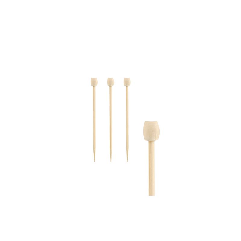 Na białym tle prezentują się cztery pickery do finger food PAPSTAR 7 cm w zrównoważonym wykonaniu. Trzy pickery stoją pionowo obok siebie, jeden stoi osobno po prawej stronie.