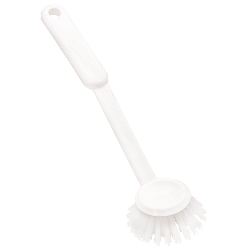 SPUŁBÜRSTE RUND firmy Haug Bürsten KG posiada sztywne, trwałe włosie PBT (ø0,35 mm), długi uchwyt z otworem do zawieszenia oraz wymiary 255 x 70 x 23 mm - idealna do czyszczenia kuchni.