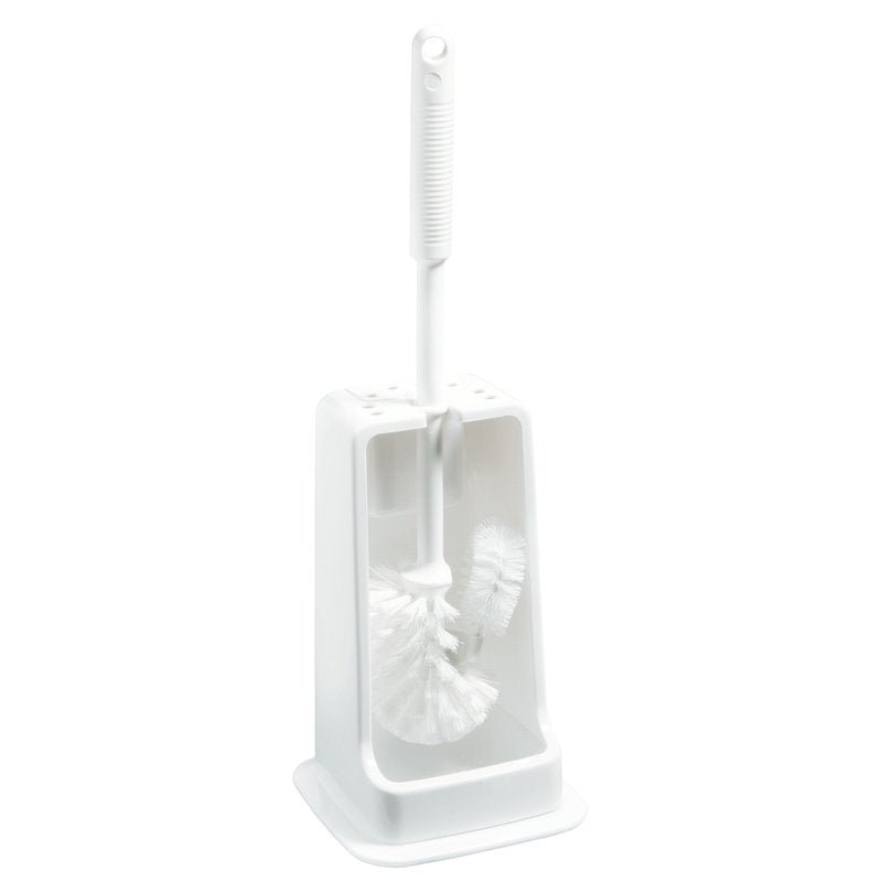Zestaw WC 4-KĄTNY, SZCZOTKA6140 BIAŁA (145x145x415mm) od Haug Bürsten KG posiada białą plastikową szczotkę i uchwyt w pasującym prostokątnym uchwycie, który idealnie pasuje do minimalistycznego wystroju łazienki.