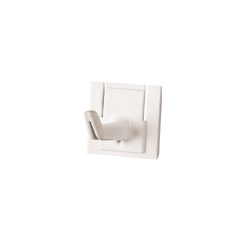 ERZAT-STIELHALTERUNG HAKEN 42x32x31mm od Haug Bürsten KG to mały, biały plastikowy hak ścienny z kwadratową podstawą, idealny do organizacji narzędzi lub mocowania narzędzi. Odpowiedni do użycia z Art.8699. Fotografowany na prostym białym tle.