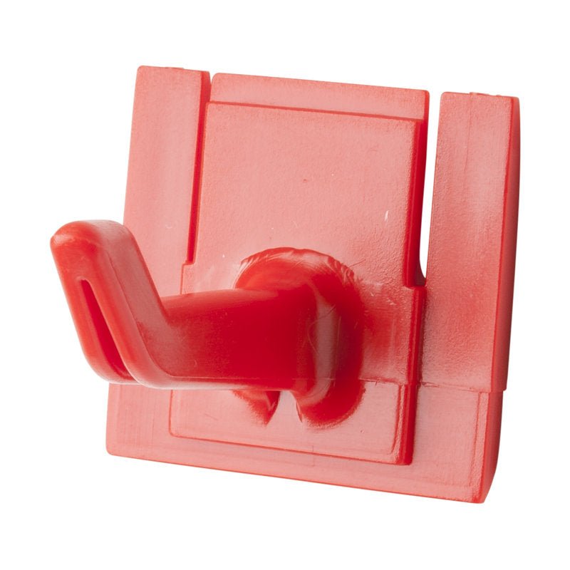 ERZAT-STIELHALTERUNG HAKEN 42x32x31mm od Haug Bürsten KG pasuje do Art.8699 i posiada kwadratową czerwoną plastikową podstawę z ukośnym hakiem do łatwego montażu i wieszania lekkich przedmiotów.