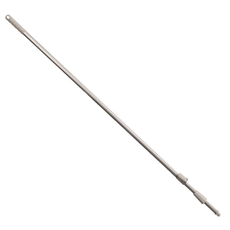 TELESKOPOWY KIJ, RURA ALUMINIOWA, BIAŁY AUSZ. 2500MM od Haug Bürsten KG składa się z teleskopowego drążka z aluminium (zewnętrzna średnica 25/22mm) z plastikowym uchwytem i gwintem, który ma rozciąganą długość 2500mm na białym tle.