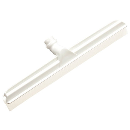 GELENK-WASSERSCHIEBER, 2-wargowy do żywności, 560x43x22mm od Haug Bürsten KG to biały plastikowy ściągacz do podłóg z mufą gwintowaną, idealny dla przemysłu spożywczego, przedstawiony na prostym białym tle.
