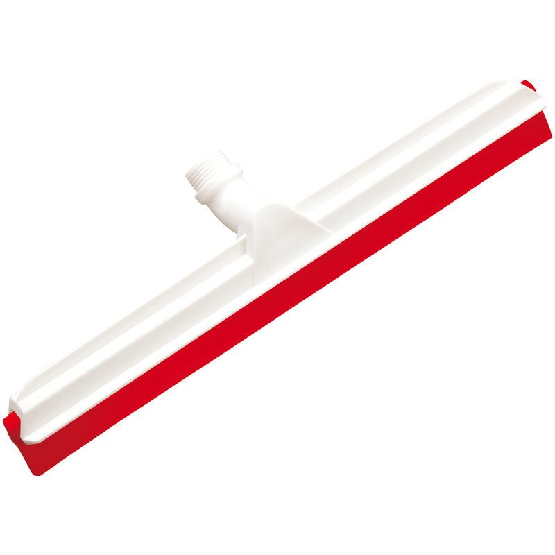 GELENK-WASSERSCHIEBER, 2-wargowy do żywności 560x43x22mm od Haug Bürsten KG to biały plastikowy ściągacz do podłóg z czerwoną gumową listwą i nakładką gwintowaną, idealny dla przemysłu spożywczego.