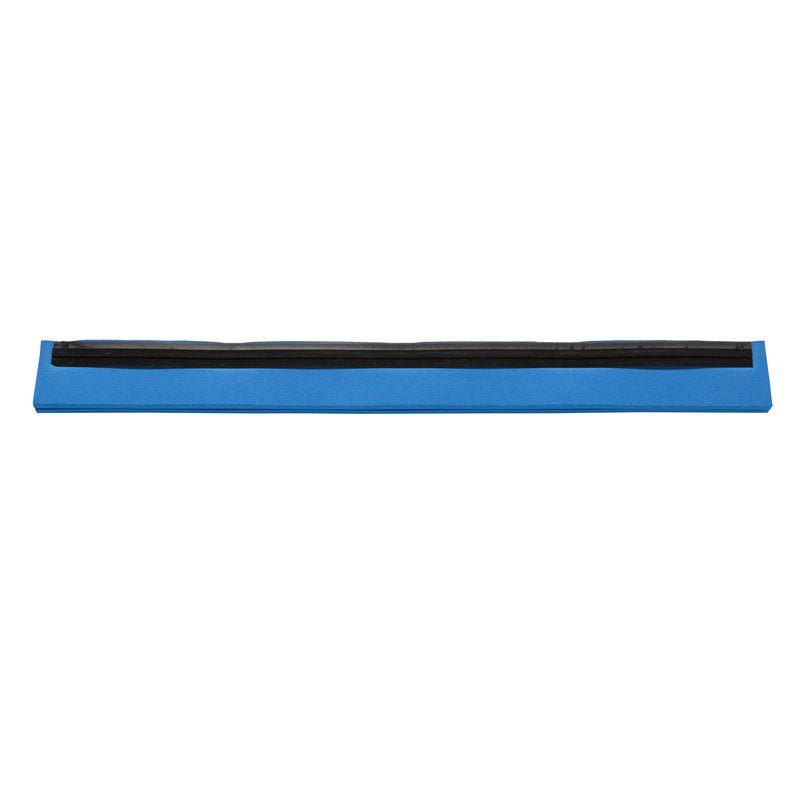 Niebiesko-czarna prostokątna gumowa listwa ERSATZ od Haug Bürsten KG, 2-WARGOWA, 420X20X22MM, z płaskim ostrzem, widziana z góry na białym tle; idealna do urządzeń do czyszczenia podłóg.