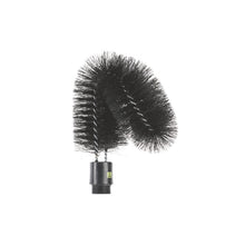 Eine schwarze, flexible, gedrehte ESD AUßENROHRBÜRSTE von Haug Bürsten KG mit dichten, antistatischen Nylonborsten (ø 0,30mm, weich), Gewindesockel aus Kunststoff und geschwungener Form wird vor einem weißen Hintergrund gezeigt. Größe: 190xø65x70mm.