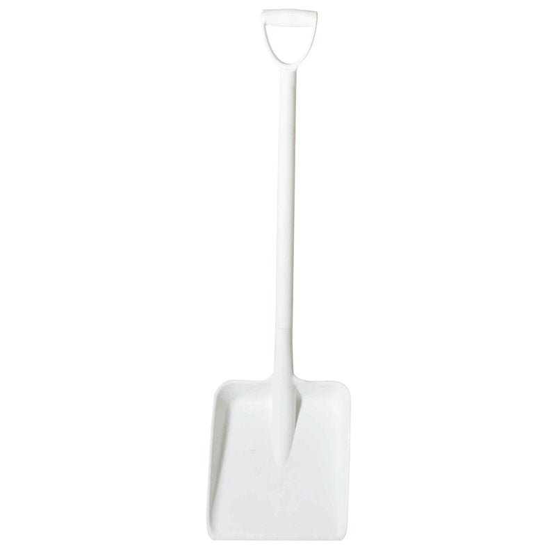 ŁOPATA DUŻA, JEDNOCZĘŚCIOWA, PP BIAŁA 1170X330X310MM od Haug Bürsten KG stoi pionowo na białym tle z uchwytem typu D i szerokim, płaskim ostrzem.