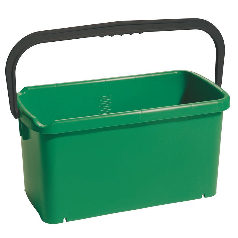 Wiadro Haug Bürsten KG, kwadratowe z zielonego polipropylenu (20L, 480x235x230mm) z czarną rączką i wewnętrzną skalą pomiarową, idealnie nadaje się do transportu płynów lub środków czystości.