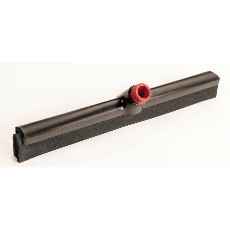 IN-UP ZAMIATACZ WODNY, PIANKA KOMÓRKOWA 420X35X28MM od Haug Bürsten KG posiada czarną gąbkę z centralnym czerwonym uchwytem z tworzywa sztucznego na uchwyty rakli, idealny do czyszczenia podłóg, przedstawiony na prostym białym tle.