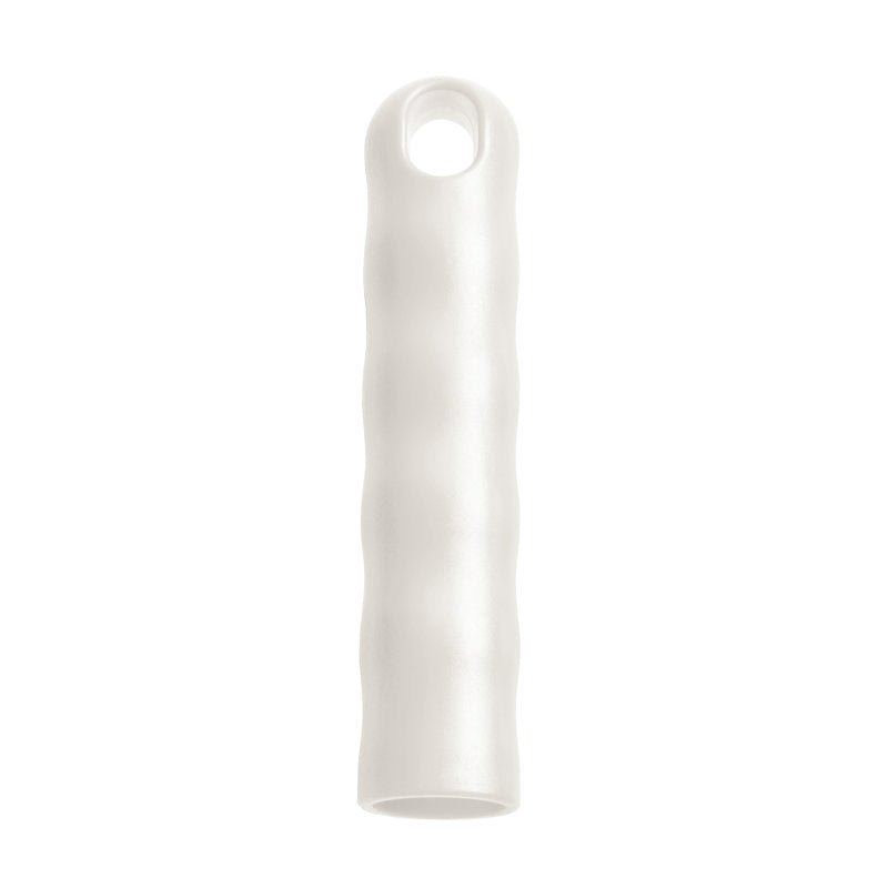 Biała, cylindryczna ZAWIESZKA DO WSZYSTKICH RĄCZEK O ŚREDNICY ZEWNĘTRZNEJ 22MM (125xØ24mm) od Haug Bürsten KG z falowaną teksturą, otwartym dolnym końcem i małym okrągłym otworem w pobliżu górnego końca, sfotografowana na prostym białym tle.