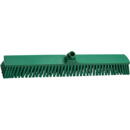 GROßRAUMBESEN Haug Bürsten KG, PBT ø 0,50 MM ŚREDNI głowica miotły (600x72x51 mm) ma sztywne włosie i ukośne mocowanie trzonka. Przedstawiony w zielonym na białym tle. Idealny do czyszczenia dużych powierzchni.