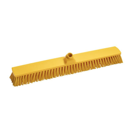 Żółta głowica GROßRAUMBESEN od Haug Bürsten KG z średnio twardym włosiem PBT (ø 0,50 mm), rozmiar 600x72x51 mm i centralnym otworem na kij, idealna do czyszczenia dużych powierzchni.