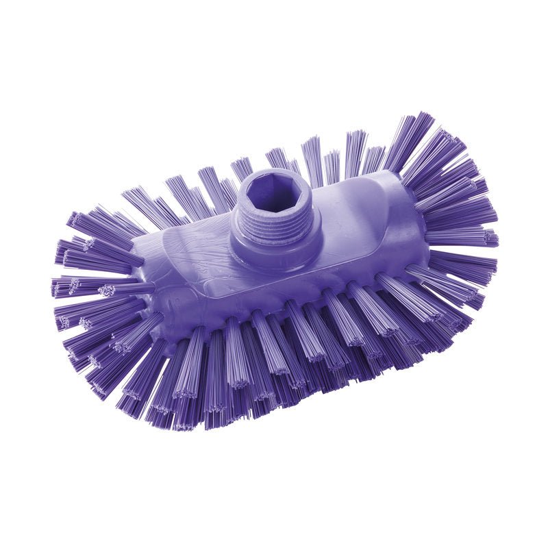 KESSELBÜRSTE ø 0,50MM TWARDA (200x125x35mm) od Haug Bürsten KG ma solidne włosie i centralny otwór gwintowany do mocowania trzonka, idealna do czyszczenia kotłów grzewczych; przedstawiona na białym tle.
