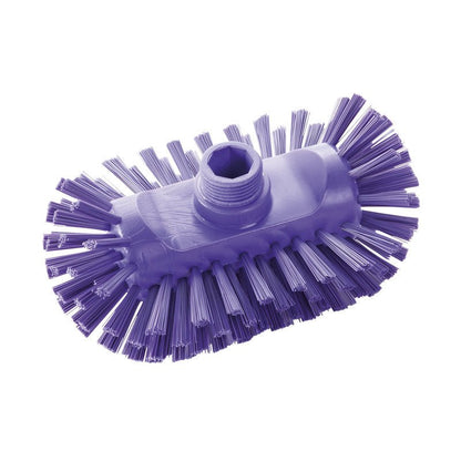 KESSELBÜRSTE ø 0,50MM TWARDA (200x125x35mm) od Haug Bürsten KG ma solidne włosie i centralny otwór gwintowany do mocowania trzonka, idealna do czyszczenia kotłów grzewczych; przedstawiona na białym tle.