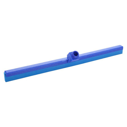 Haug Bürsten KG ZGARNIACZ WODNY, DO ŻYWNOŚCI, 1-WARGOWY (620x35x25mm) to niebieska plastikowa rakla z centralnym gniazdem do higienicznego czyszczenia, idealna dla przemysłu spożywczego. Przedstawiona na białym tle.