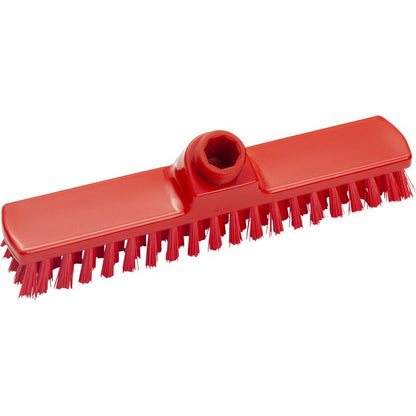 Wycieraczka, ø 0,50 MM TWARDY, 280x50x26 mm od Haug Bürsten KG to czerwona prostokątna głowica szczotki z twardymi włosiem i centralnym otworem na trzonek - idealna do gruntownego sprzątania domowego.