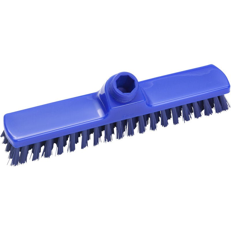 Wycieraczka, ø 0,50 MM TWARDY, 280x50x26 MM od Haug Bürsten KG to niebieska, prostokątna głowica szczotki z sztywnymi włosiem i centralnym gniazdem, idealna do efektywnego czyszczenia podłóg i powierzchni w domu.