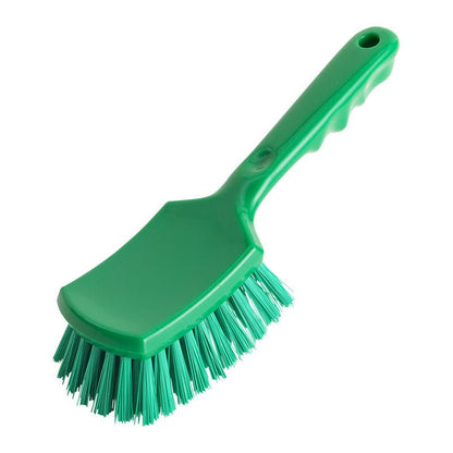 Haug Bürsten KG STIELBÜRSTE, Ø 0,50MM TWARDY (260x72x35mm) to zielona plastikowa szczotka czyszcząca z solidnym włosiem i profilowanym uchwytem, który posiada otwór do łatwego zawieszenia.