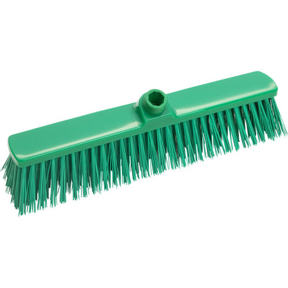 GROßRAUMBESEN, HART 400X60X65M od Haug Bürsten KG posiada sztywne, proste włosie i centralny otwór na uchwyt. Jest przedstawiony w zielonym kolorze na białym tle i jest idealny do zamiatania dużych powierzchni.