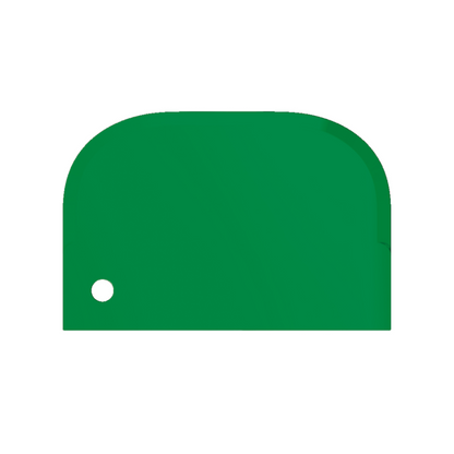 Prosty zielony kontur korony z zaokrągloną górą i małym okrągłym wycięciem po lewej stronie, który oddaje ducha projektu zgodnego z żywnością, podobnie jak mały skrobak Haug 15 x 10 cm od Haug Bürsten KG.