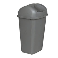 Ein grauer Novocal Kunststoffabfallbehälter, 15 Liter mit Schwingdeckel, abgebildet auf weißem Hintergrund.