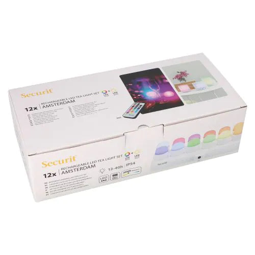 Papstar Podgrzewacze Securit® 12 LED w komplecie. stacja ładująca Ø 4 cm x 5 cm „Amsterdam” czas świecenia 12-40 godzin