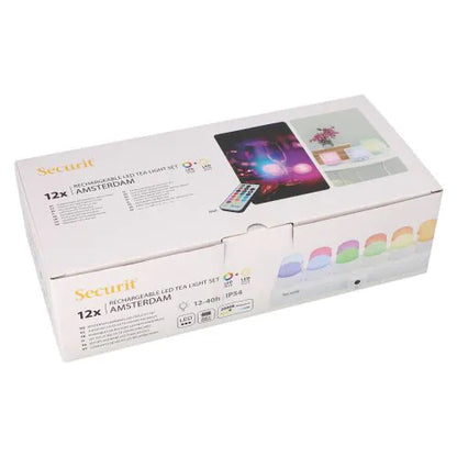 Papstar Podgrzewacze Securit® 12 LED w komplecie. stacja ładująca Ø 4 cm x 5 cm „Amsterdam” czas świecenia 12-40 godzin
