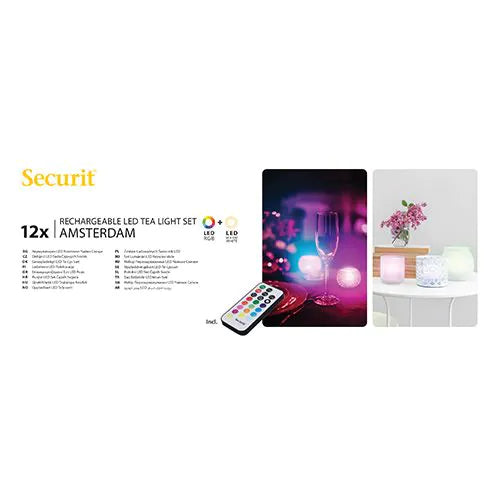 Papstar Podgrzewacze Securit® 12 LED w komplecie. stacja ładująca Ø 4 cm x 5 cm „Amsterdam” czas świecenia 12-40 godzin