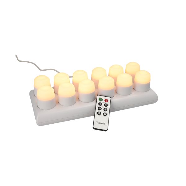 Papstar Podgrzewacze Securit® 12 LED w komplecie. stacja ładująca Ø 4 cm x 5 cm „Amsterdam” czas świecenia 12-40 godzin