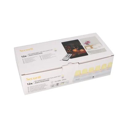 Papstar Podgrzewacze Securit® 12 LED w komplecie. stacja ładująca Ø 4 cm x 5 cm „Amsterdam” czas świecenia 12-40 godzin