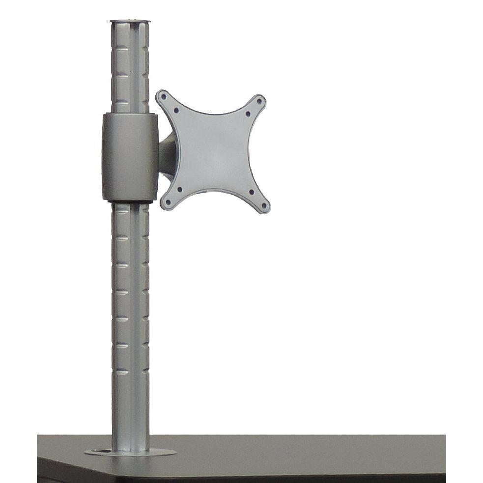 Die Novocal Monitorhalterung (25 kg, 1 Stück) dient zur Befestigung eines Monitors an einem Pflegewagen. Sie verfügt über eine vertikale Halterung mit Aussparungen und eine flache Montageplatte mit vier Schraubenlöchern.