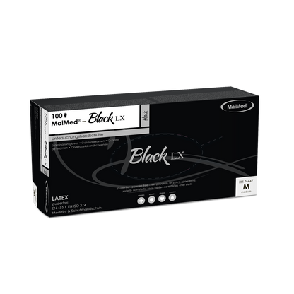 Rękawiczki diagnostyczne MaiMed-Black LX PF jednorazowe, lateksowe, bezpudrowe, 100 szt./op