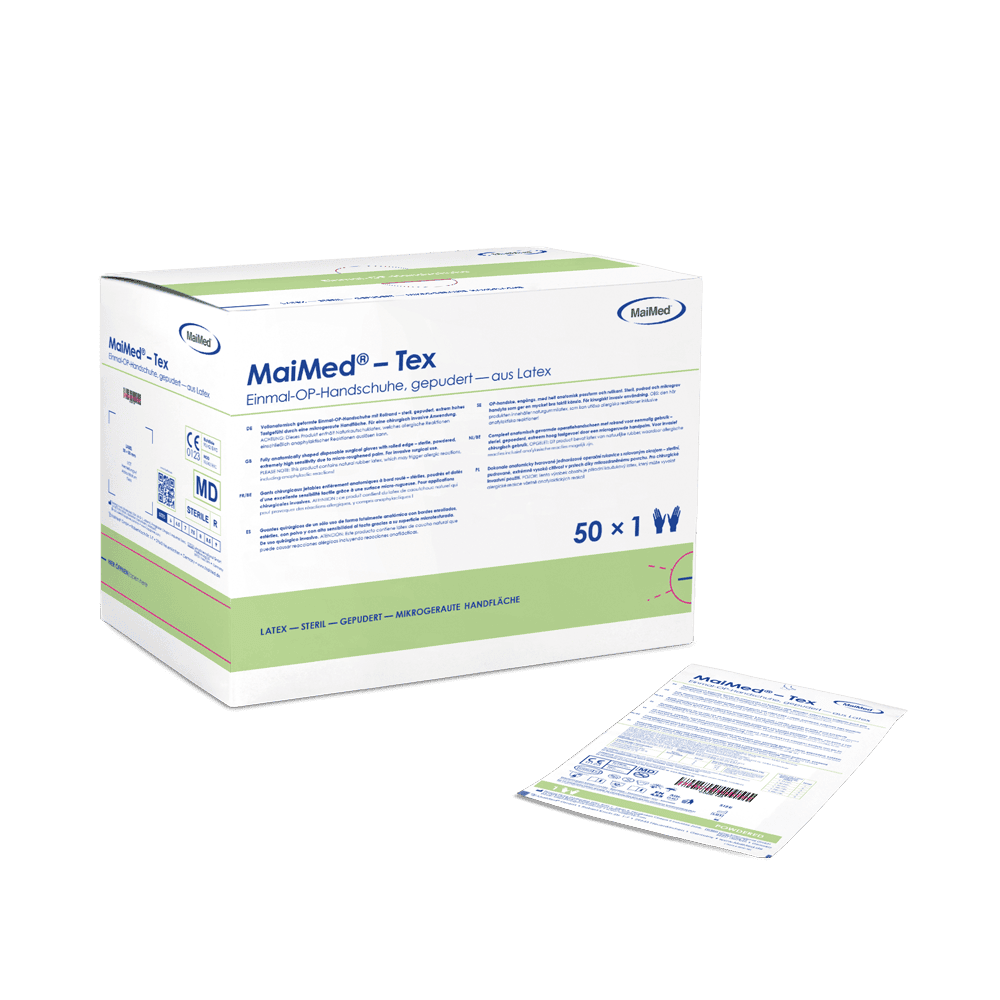 MaiMed-Tex sterylne, lekko pudrowane, lateksowe rękawiczki chirurgiczne 50 par/opakowanie