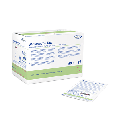 MaiMed-Tex sterylne, lekko pudrowane, lateksowe rękawiczki chirurgiczne 50 par/opakowanie