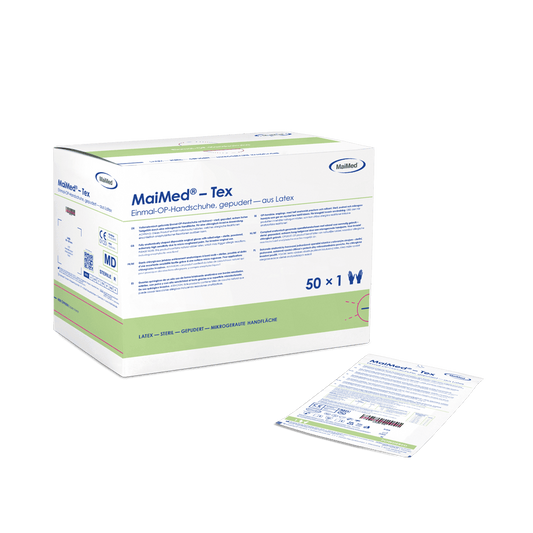 MaiMed-Tex sterylne, lekko pudrowane, lateksowe rękawiczki chirurgiczne 50 par/opakowanie
