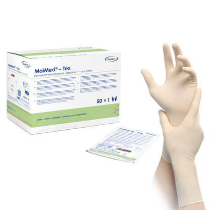 MaiMed-Tex sterylne, lekko pudrowane, lateksowe rękawiczki chirurgiczne 50 par/opakowanie